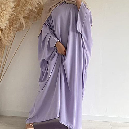 Abayas for women Muslim One-Piece Prayer Dress Ramadan Kaftan Dresses for Women Dubai Islamic Abaya Full Length Dress - color: Light Purple 2pcs