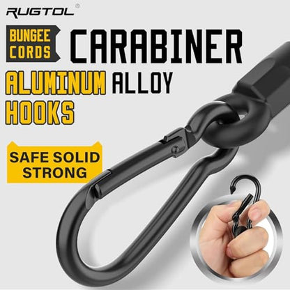 Bungee Cords with Carabiner, 18 Inch Long Heavy Duty Bungee Cords with Carabiner Clip Outdoor, 1/3 Inch Black Extra Strong Elastic Rope with Carabiner Hooks for Camping, Tarps, Bike Rack, Tent, 4 Pack - size: Upgraded - 18"- 4 pcs