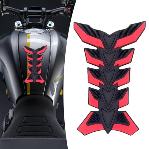 Motorcycle Tank Pad, 3D Anti-Slip Fuel Tank Protector, Anti-Scratch Rubber Fish Bone Sticker, Universal for Most Motorcycles (Red) - color: Red