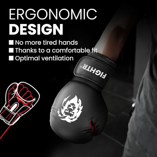 FIGHTR® Boxing Gloves - Maximum Protection & Stability | Boxing Gloves for Boxing, MMA, Muay Thai & Kickboxing | Sizes 8-16 oz - color: Black / Red, size: 08 oz