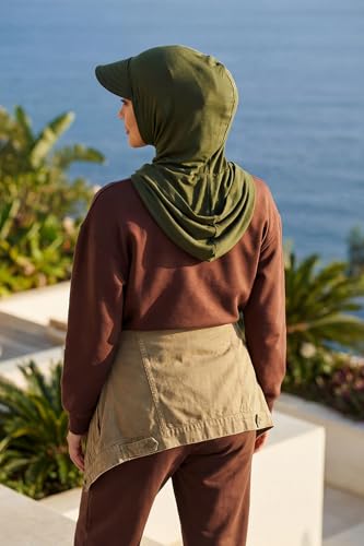 Aisha's Design Full Coverage Cotton Bonnet Hijab with Visor Modest Underscarf Bonnet - color: Army Green