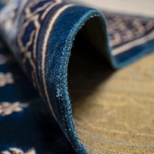 Modefa Turkish Islamic Prayer Rug - Multi Person Janamaz Sajada for Family - Large Gathering & Group Praying Carpet - Wide Velvet Praying Mat (5 Person Blue) - color: Blue