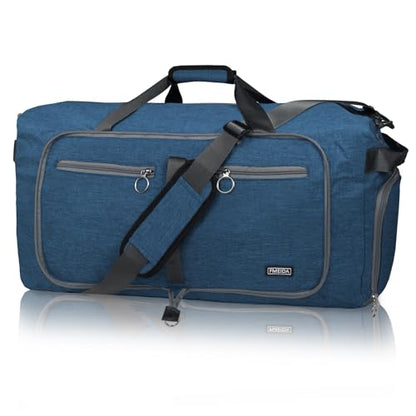 Fmeida 65L Duffle Bag with Shoes Compartment, Foldable Travel Duffel Bags for Men Women, Large Packable Travel Bag Water Repellent & Tear Resistant (Blue) - color: Textured Blue
