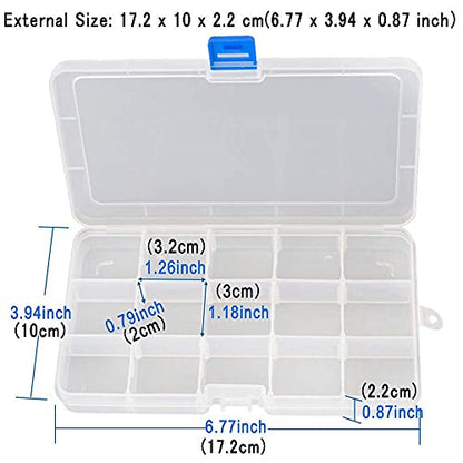 Qualsen Bead Organizer Box with Adjustable Dividers, 15 Girds, 8 Pack | Plastic Organizer Box with Dividers, Ideal as a Tackle Boxs for Beads, Jewelry, Crafts, Screws, Small Parts and More - size: 15 Gird-8pcs