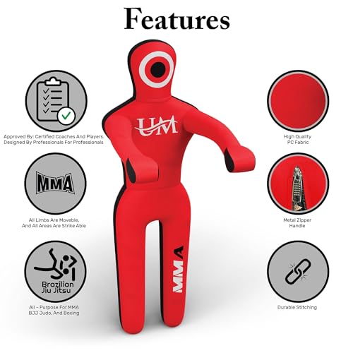 UM Supplies Premium Grappling Wrestling Multipurpose Dummy for MMA, BJJ, Judo, Karate, Jiu Jitsu | Unmatched Quality PC Fabric - (Unfilled) (Red, 5FT)