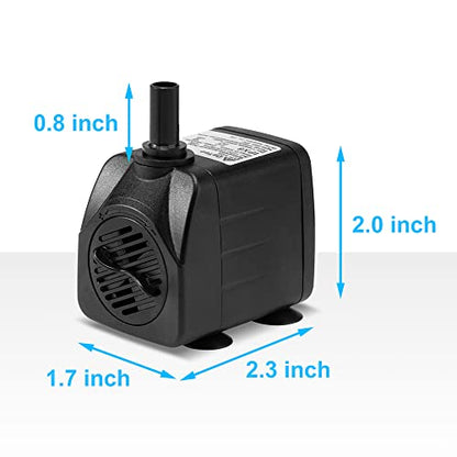 DaToo 160GPH 10W Submersible Water Pump Fountain Pump Ultra Quiet For Aquariums Fish Tank Pond Fountain Statuary Water Feature Hydroponics - size: 10W 160GPH (With 3.3ft Free Tubing)
