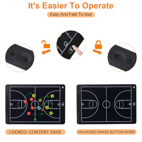 Magnetic LCD Basketball Coaching Board, 15 Inch Electronic Tactical Lineup Board Set with Stylus Pen, Dry Erase Markers and Carry Bag for Basketball Training, Game Strategy and Team Coaching