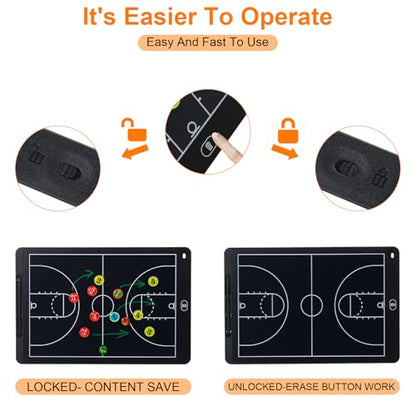 Magnetic LCD Basketball Coaching Board, 15 Inch Electronic Tactical Lineup Board Set with Stylus Pen, Dry Erase Markers and Carry Bag for Basketball Training, Game Strategy and Team Coaching