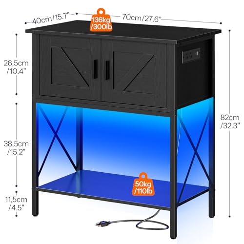 HOOBRO 20 Gallon Fish Tank Stand with Power Outlets and LED Light, Metal Frame Aquarium Stand, Reptile, Turtle Tank Stand with Cabinet Storage, 27.6'' L x 15.7'' W, 300 LBS Capacity, Black BB40UDFT01 - color: Black