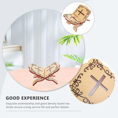 Operitacx Wooden Quran Stand, Traditional Foldable Rehal Rihal Book Holder for Reading Holy Books, Simple Prayer Display Stand for Mosque & Home Study, Religious for Eid Ramadan