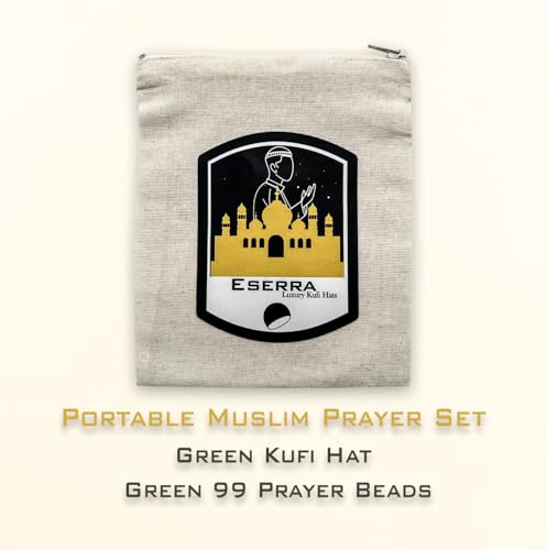 ESERRA Kufi Hats for Men and Women with 99 Tasbih Prayer Beads, Muslim Thick Breathable Skull Cap, Tasbeeh, Prayer Cap - color: Green