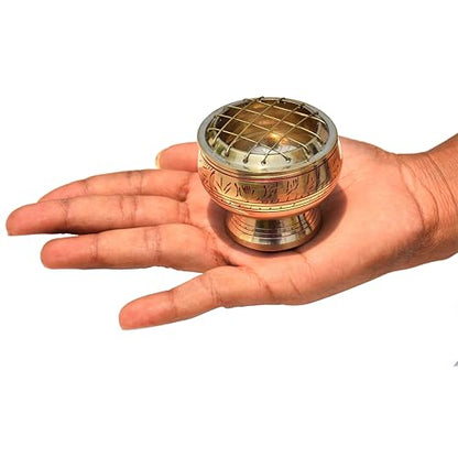 Pure Source India Brass Dhoop and Kapur Dhoop Dani 2.3" inch for Home Purifying for Home, Offices & Temples Puja, Hawan Pure Brass Incense Holder - Perfect for Gifting & Home Decor