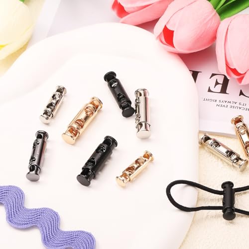 uxcell 10Pcs Double Hole Cord Locks, 6mm Metal Spring Toggle Stopper Clip for Shoelaces Drawstrings Paracord, Dim Gray, 10mm Dia