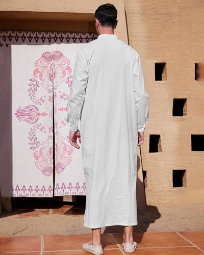 YAOHUOLE Muslim Thobe for Men Button down Mens Caftans Big and Tall Mens Arab Thobe with Pocket - color: White, size: X-Large