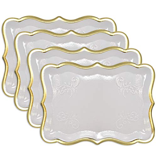 Decorative Gold Rim Display Trays 10 Pack 9 x 13 Inch Cardboard Platters - color: Gold, White
