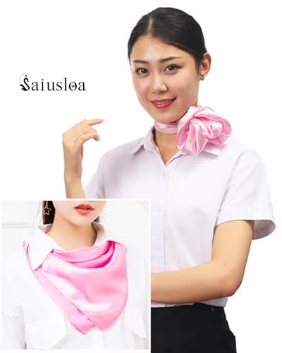 Saiusloa Solid Color Neck Scarf For Women Square Satin Head Scarves headband Bandanas 23.6× 23.6 inches - color: 8-pink