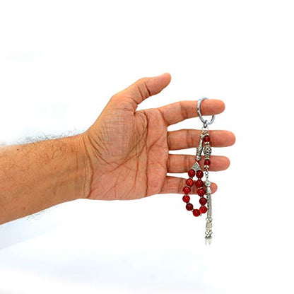 Keychain & Rosary Collection -Car Key Chain-Handbags Holder - color: (8 Mm - Red Agate Stone)