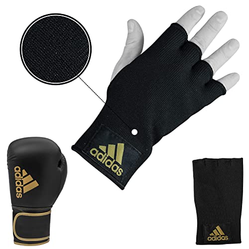adidas Home Gym Bundle - Home use Heavy Bag (Black White, Black Gold, Black Red / 3ft, 4ft, 5ft) + Hybrid 80 Boxing Gloves (Black White, Black Red, Black Gold / 8oz, 12oz, 16oz) + Protective Inner gloves (Black Gold / Medium) – for Boxing, Training, Fitne