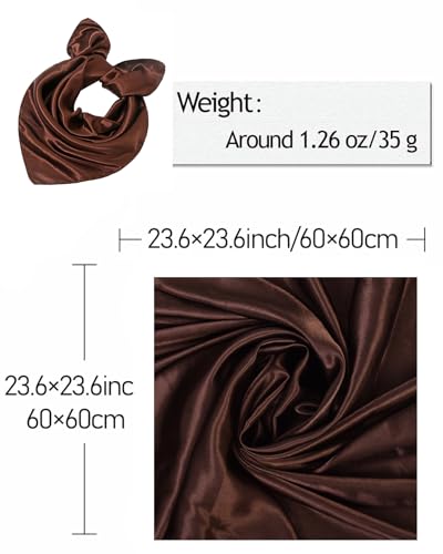 Saiusloa Solid Color Neck Scarf For Women Square Satin Head Scarves headband Bandanas 23.6× 23.6 inches - color: 5-autumn Mink
