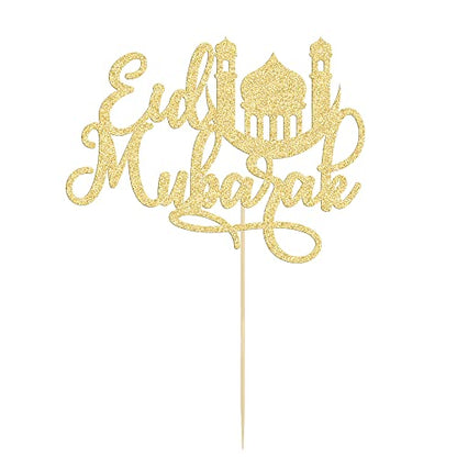 1 Pack Eid Mubarak Cake Topper Gold Glitter Moon Star Hajj Eid Cake Picks Islamic Muslim Festival Ramadam Kareem Party Cake Decorations Supplies - color: Gold-4