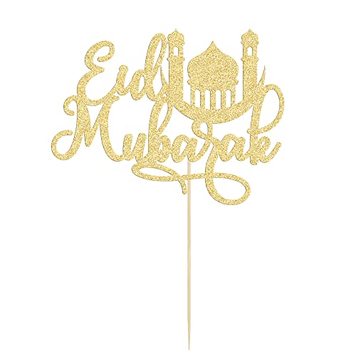 1 Pack Eid Mubarak Cake Topper Gold Glitter Moon Star Hajj Eid Cake Picks Islamic Muslim Festival Ramadam Kareem Party Cake Decorations Supplies - color: Gold-4