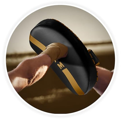 DXM SPORTS Muay Thai Pads Kickboxing Equipment Martial Arts Training Kick Pads for MMA, Taekwondo, Karate – Ideal for Kicks, Knees and Punches in Martial Arts Training (ONE PAD ONLY) - color: Black & Gold