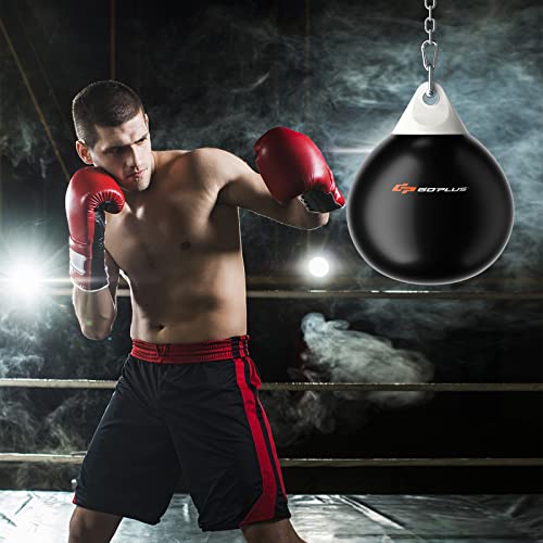 Goplus Water Aqua Bag, 21'' 180 Pound /18” 110 Pound Heavy Punching Bag with Adjustable Metal Chain, Water Injection Hose, Boxing Training Bag for Adults Fitness, MMA - style: Black-21”, 180LBS