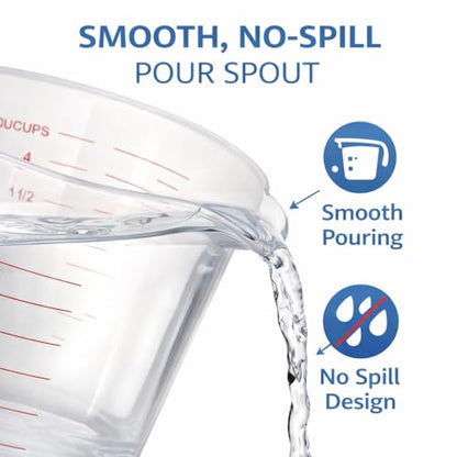 4 Cup Plastic Measuring Cup 32 oz Clear Liquid Measuring Pitcher with Easy Pour Spout and Marked Measurements for Cooking, Baking and Kitchen Use