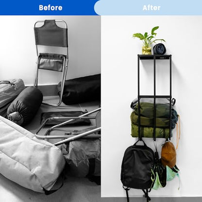 Camping Chairs Storage for Garage - Metal Camping Chair Wall Holder for Garage Organization, Camping Chair Storage Racks with 3 Hooks, Beach Chair Umbrella Wall Storage Rack - size: 12IN