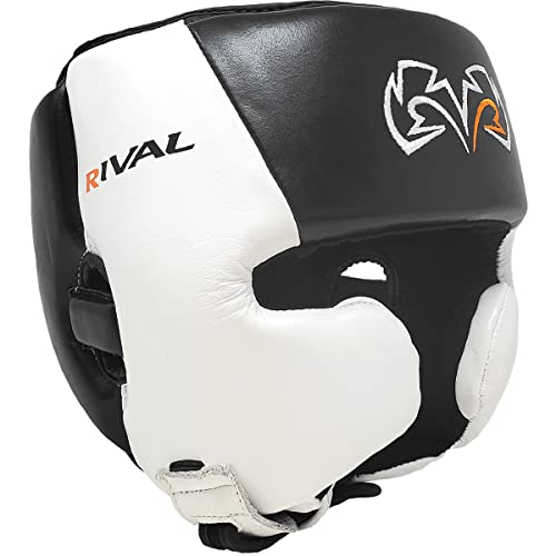 RIVAL Boxing RHG20 Traditional Headgear - Microfiber Inner Lining, Quick and Easy Adjustment, and Dual Density Foam Padding - color: Black/White, size: Large