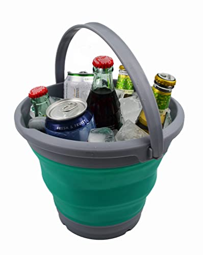 SAMMART 5.5L (1.4 Gallon) Collapsible Plastic Bucket - Foldable Round Tub - Portable Fishing Water Pail - Space Saving Outdoor Waterpot. (Dark Grey/Bluish-Green, 1) - color: Dark Grey/Bluish-green