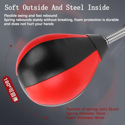 Boxing Speed Ball, Suction Cup Sandbag Height Adjustable Boxing Reflex Ball Speed Ball, 360° Rotating Wall-Mounted Leather Boxing Ball, Suitable for Men,Children,Adults - color: Red