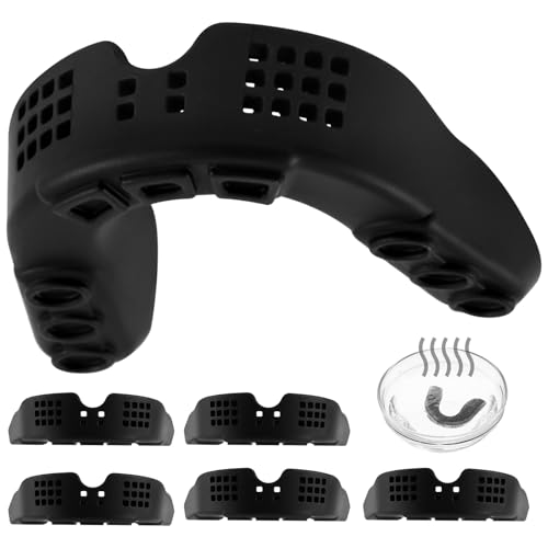 BBTO 6 Pack Black Sports Mouth Guard EVA Moldable Breathable Mouth Protection Athletic Mouthpiece with Perforation for Adult Mouthpieces for Team Sports Basketball Boxing Football Lacrosse Hockey