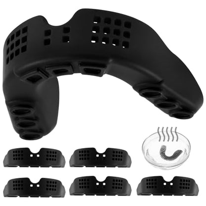 BBTO 6 Pack Black Sports Mouth Guard EVA Moldable Breathable Mouth Protection Athletic Mouthpiece with Perforation for Adult Mouthpieces for Team Sports Basketball Boxing Football Lacrosse Hockey
