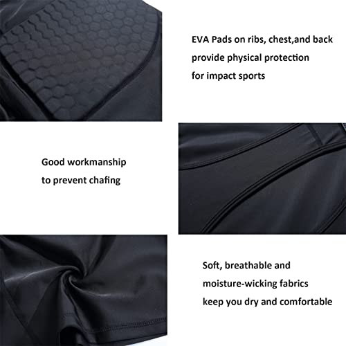 Topeter Men’s Padded Football Shirt Rib Protectors Compression Shirts with Pads Basketball Protective Gear Rugby Tank Top - size: Medium