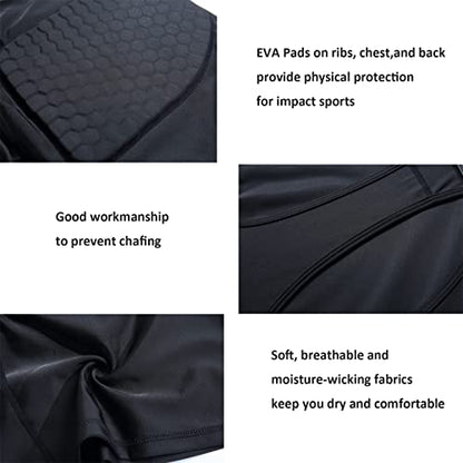 Topeter Men’s Padded Football Shirt Rib Protectors Compression Shirts with Pads Basketball Protective Gear Rugby Tank Top - size: XX-Large