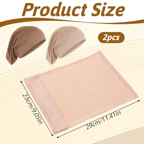 2 Pcs Hijab Cap Undercaps for Hijab No Slip Women Solid Color Hijabs Cap Islamic Muslim Hijabs Undercap with Brim for Turban Tube Neck Cover (Dark Brown, Beige)