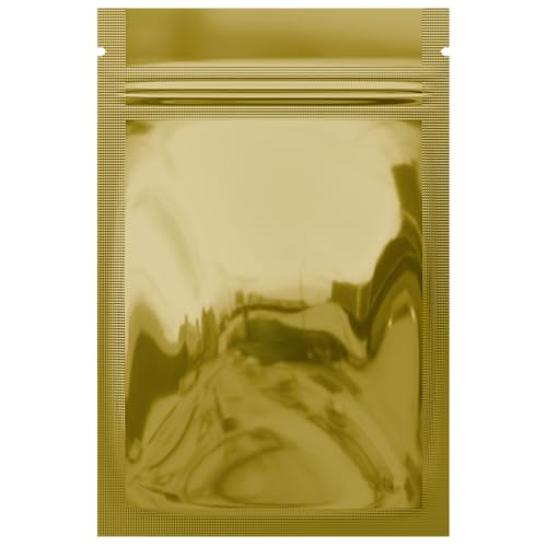 Mylar Style Barrier Bags – Zipper w/Heat Seal – 100 Bags (Gloss Gold/Clear, 1 Gram - 3?x4.5?) - color: Gloss Gold / Clear, size: 3x4.5 Inch (Pack of 100)