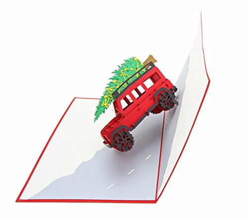 PopLife® Family Christmas Tree Car Pop Up Card, Handmade 3D Holiday Greeting, Blank Merry Christmas Note, Small Stocking Present for Friends and Family, Naughty or Nice - color: Family Christmas Tree Car