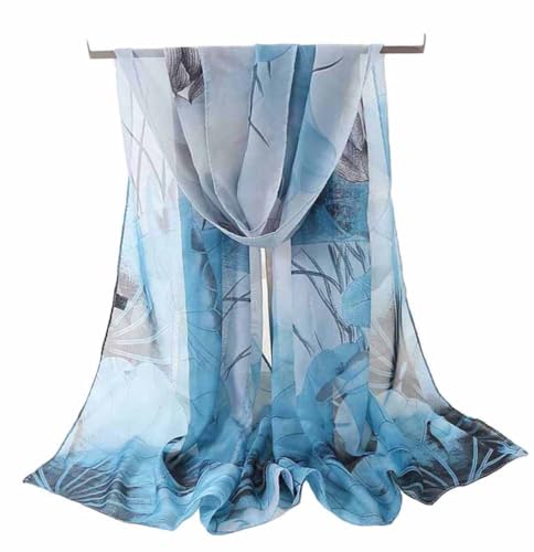 Xyueanlo Women's Chiffon Scarf Lightweight Scarves Fashion Elegant Floral Print Scarfs Shawls - color: Lotus Light Blue
