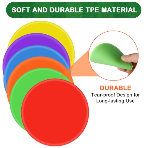 60 Pcs Poly Vinyl Spot Markers Rubber Floor Dots Non Slip Agility Markers Flat Field Cones for PE Gym Classes, Classroom Activities and Games, Soccer Basketball Sports Speed Agility Training - size: 4.72inch