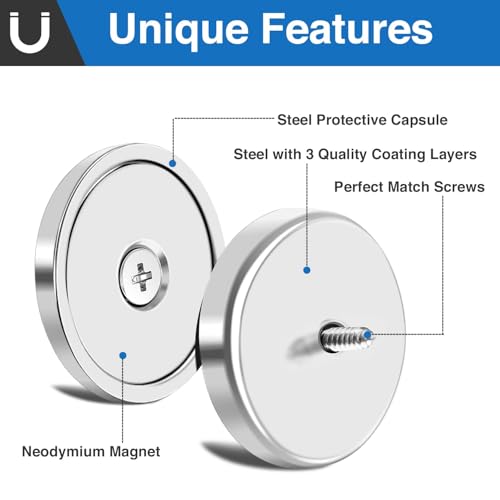 E BAVITE Strong Neodymium Magnets with Screws Silver, 12 Pack | 60 Lbs Rare Earth Magnets with Heavy Duty, Cup Magnet with Countersunk Hole and Stainless Screws for Kitchen, Craft, Office - color: Silver, size: 25mm-12P