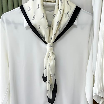 FONYVE Silk Feeling Scarf Medium Square Satin Head Scarf for Women 27.5 × 27.5 inches - color: 04 White Horsehead