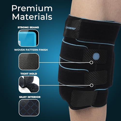 Cryogrid Knee Ice Pack Wrap - Reusable Cold Therapy Knee Ice Brace for Pain Relief, Swelling, Surgery Recovery, Arthritis, Patella & Meniscus Tear - Adjustable Compression Clay/Gel Wrap for Injuries