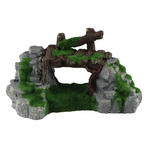 Fish Tank Decorations Bridge Ornament, Resin Craft Creative Fish Tank Ornaments Moss Rockery Shape Decoration DIY Landscaping(Green)