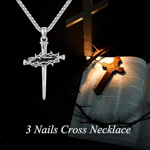 Sterling Silver 3 Nails Cross/Saint/Egyptian/Catholic Cross/Holy Spirit Necklace Religious Pendant Jewelry for Women - style: 3 Nails Cross