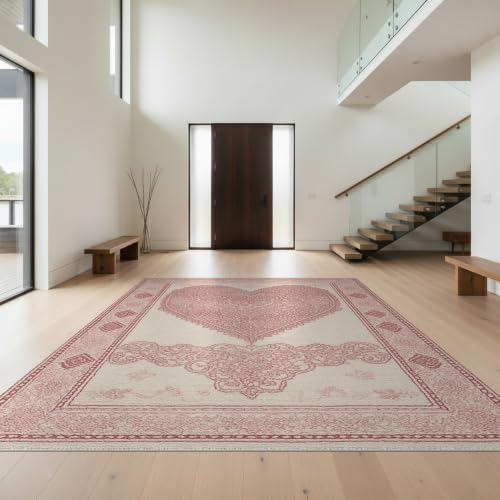 8'x10' Beige Warm Heart Design Prayer Washable Area Rug - color: Beige/Pattern 3, size: 8' x 10' (Rectangular)
