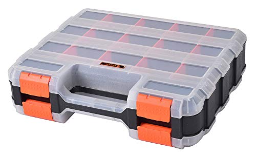 HDX 320028 34-Compartment Double Sided Organizer with Impact Resistant Polymer and Customizable Removable Plastic Dividers,Black/Orange