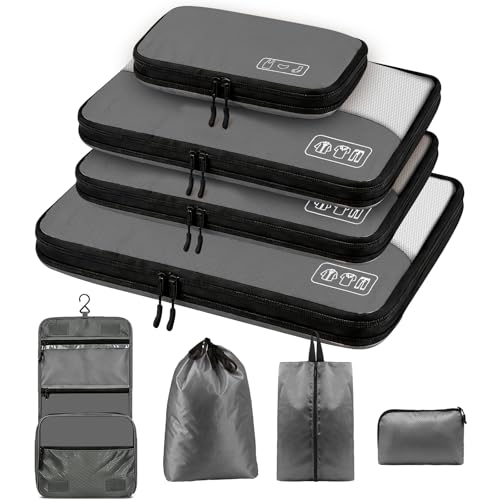 Compression Packing Cubes for 7 Days Travel, 8-Piece Space Saving and Tidy - color: Gray-8 Set