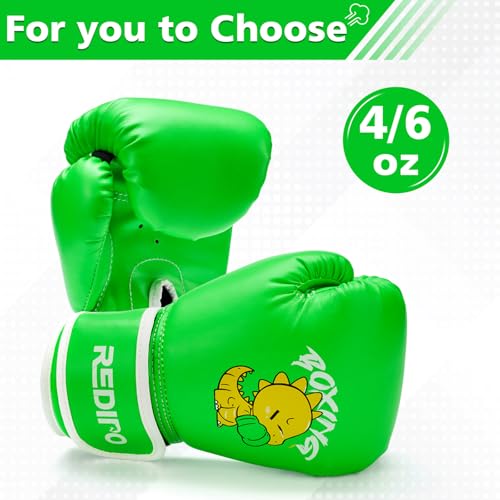 Kids Boxing Gloves, Youth Boxing Training Gloves for Kids 3-9 Year Boys and Girls, 4&6OZ Fighting Gloves, Punching Bag Kickboxing Thai Mitts MMA Training Sparring Gloves - color: Green, size: 4OZ